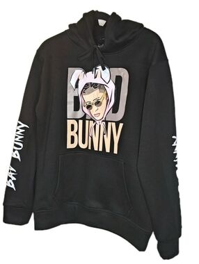 Bad Bunny Hoodie Fleece Sweatshirt Lg Black Rap Reggae Hip Hop USA Un Verano Sin